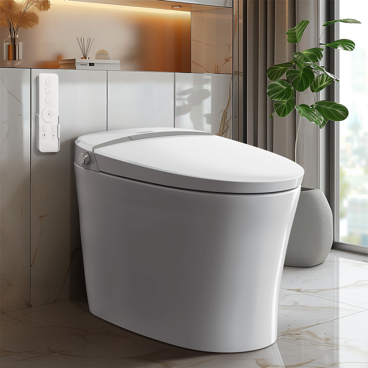 Tankless Smart Toilet, 1.1/1.6 GPF Dual Flush One Piece Smart Bidet Toilet, Electric Heated Bidet Toilet with Elongated Heated Seat and Dryer, Instant Warm Water, Foot Sensor, Night Light