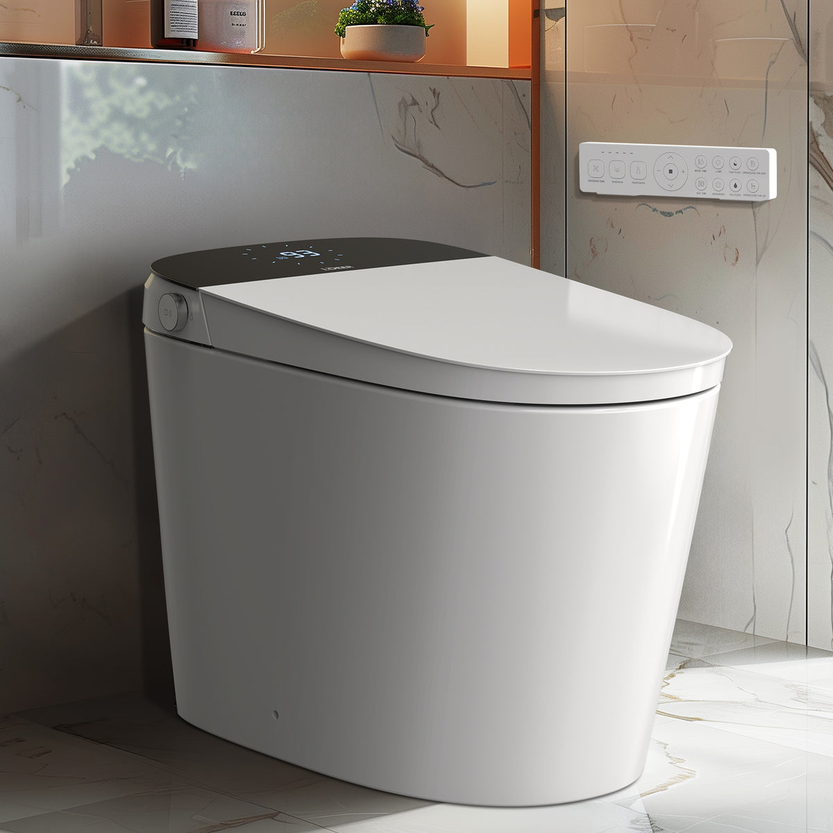 Luxury Smart Toilet with Bidet Built in, Elongated Bidet Toilet for Bathroom with ADA Height, Heated Seat, Instant Warm Water, Pump Assisted Flushing, Foot Sensor, Auto Lid Open/close, LED Display