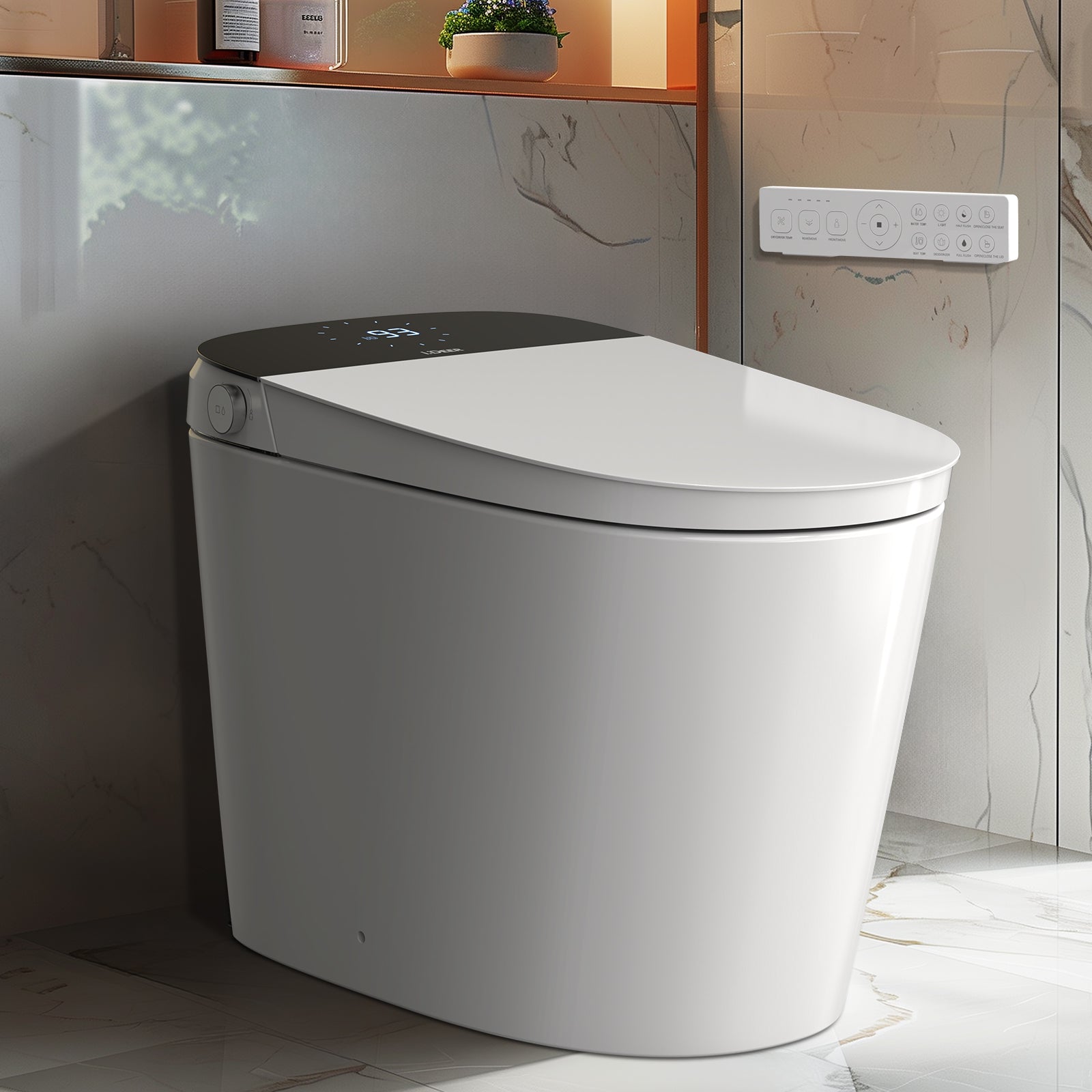 Luxury Smart Toilet with Bidet Built in, Elongated Bidet Toilet for Bathroom with ADA Height, Heated Seat, Instant Warm Water, Pump Assisted Flushing, Foot Sensor, Auto Lid Open/close, LED Display