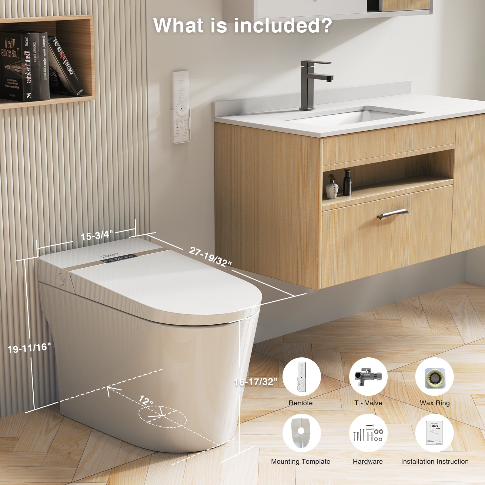 Smart Bidet Toilet, One Piece Tankless Bidet Toilet for Bathroom with Elongated Heated Seat, Instant Warm Water, Dual Auto Flush, Foot Sensor, Auto Lid Open/Close, Night Light, Dryer, LED Display