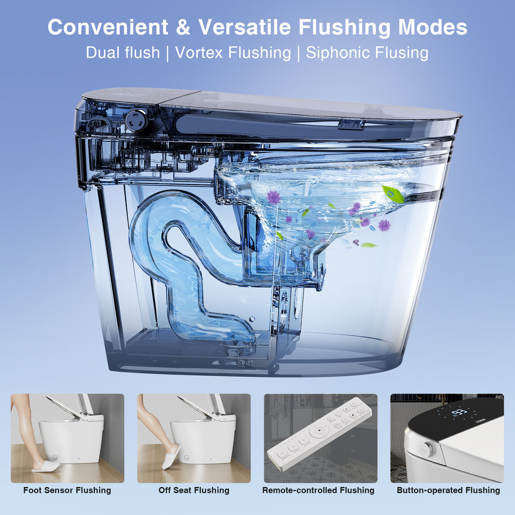 Luxury Smart Toilet with Bidet Built in, Elongated Bidet Toilet for Bathroom with ADA Height, Heated Seat, Instant Warm Water, Pump Assisted Flushing, Foot Sensor, Auto Lid Open/close, LED Display