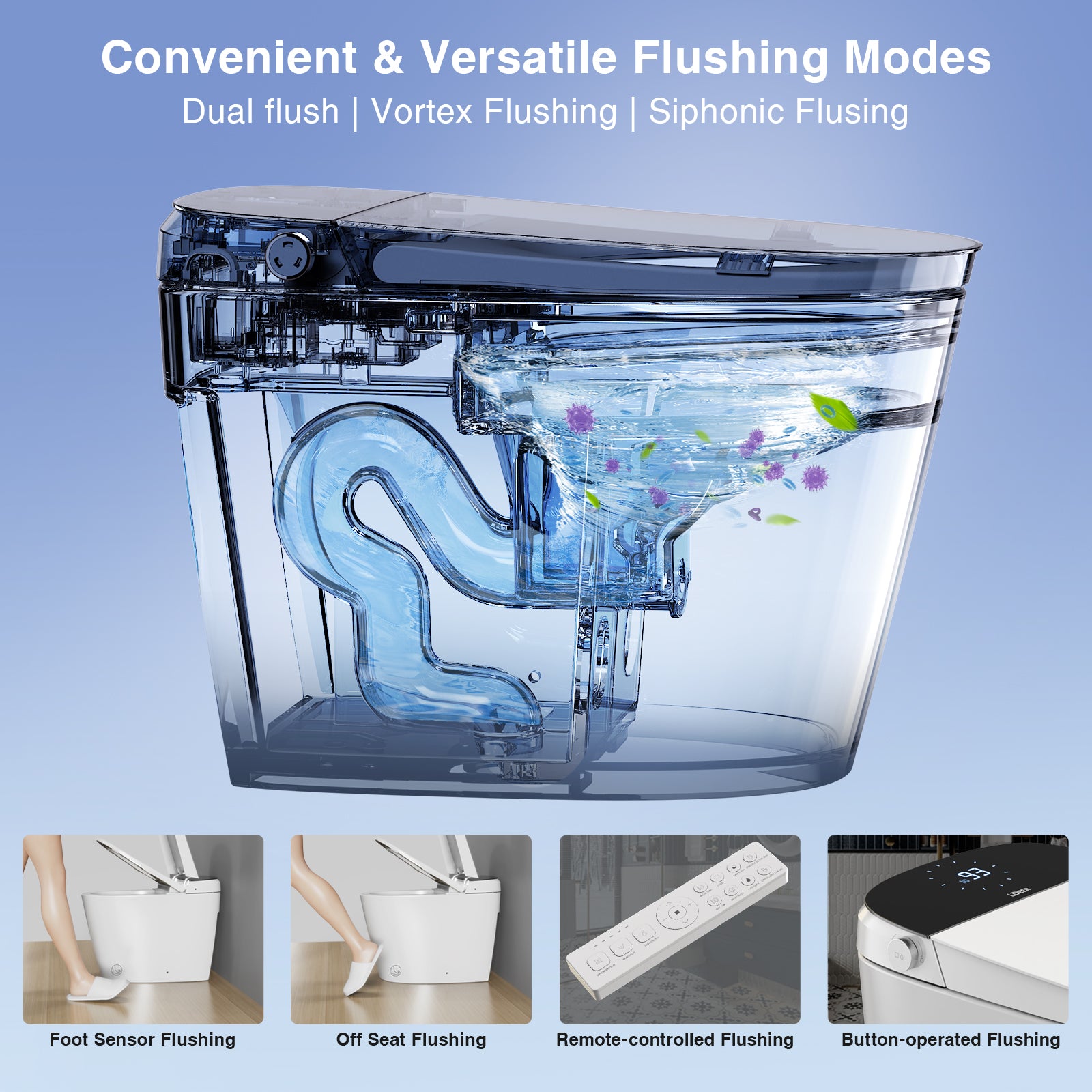 Luxury Smart Toilet with Bidet Built in, Elongated Bidet Toilet for Bathroom with ADA Height, Heated Seat, Instant Warm Water, Pump Assisted Flushing, Foot Sensor, Auto Lid Open/close, LED Display