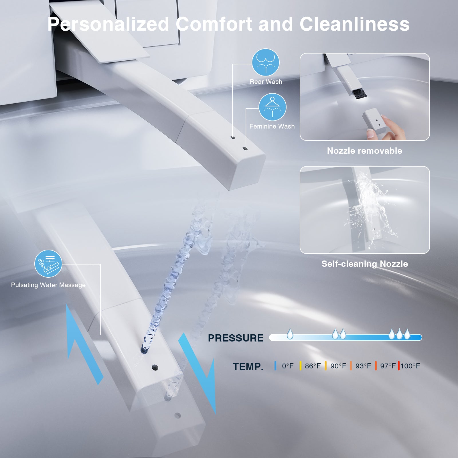 Luxury Smart Toilet with Bidet Built in, Elongated Bidet Toilet for Bathroom with ADA Height, Heated Seat, Instant Warm Water, Pump Assisted Flushing, Foot Sensor, Auto Lid Open/close, LED Display
