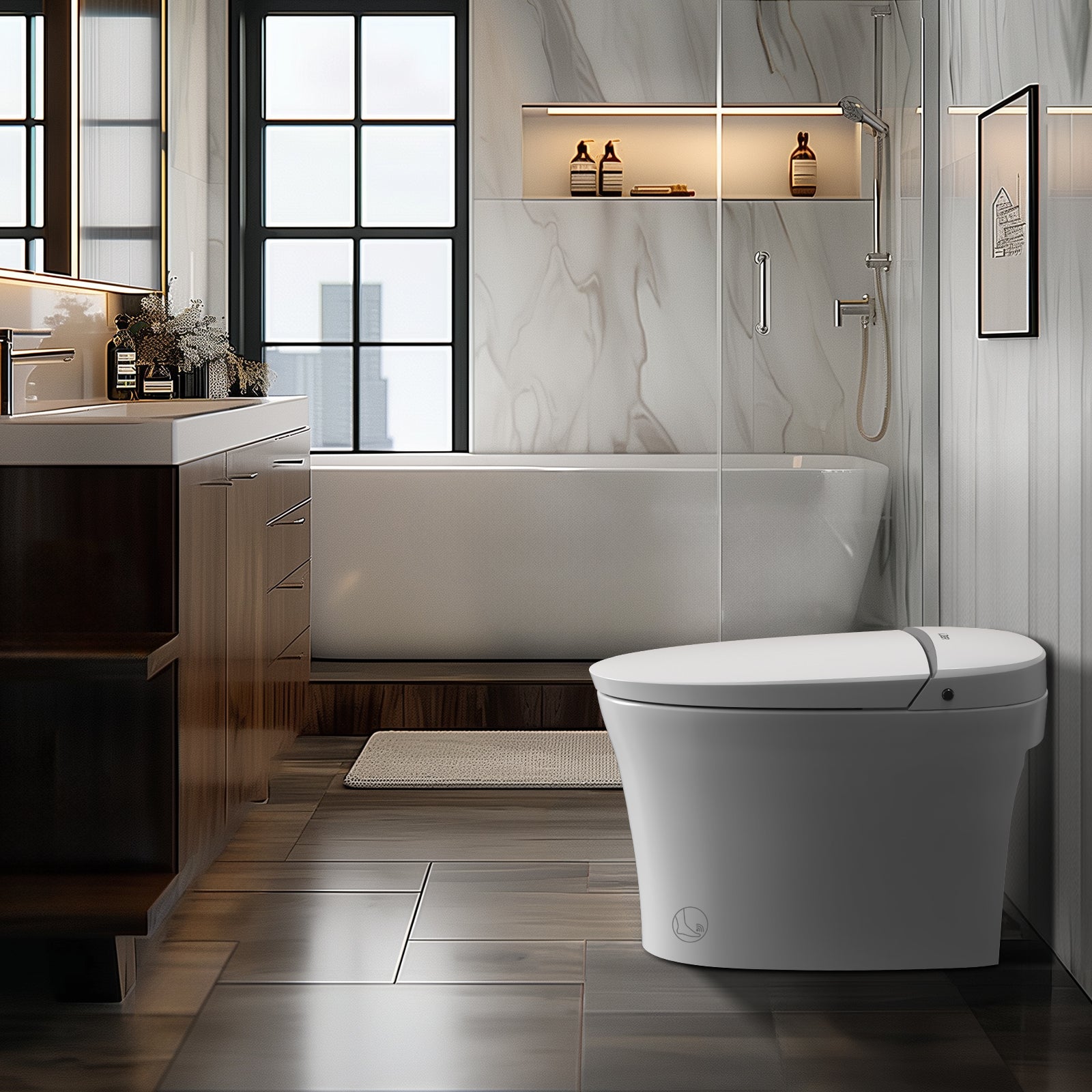 Tankless Smart Toilet, 1.1/1.6 GPF Dual Flush One Piece Smart Bidet Toilet, Electric Heated Bidet Toilet with Elongated Heated Seat and Dryer, Instant Warm Water, Foot Sensor, Night Light