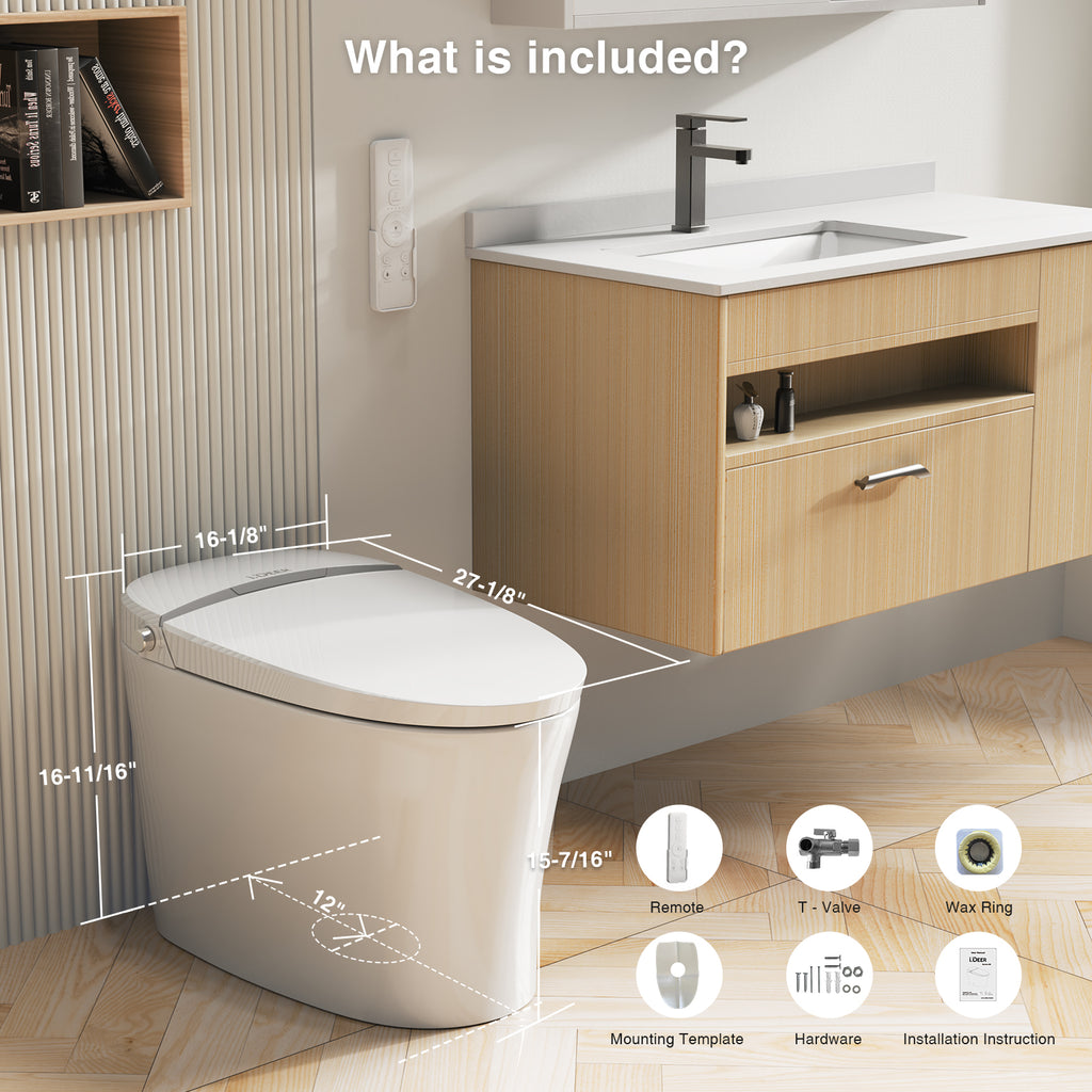 Tankless Smart Toilet, 1.1/1.6 GPF Dual Flush One Piece Smart Bidet Toilet, Electric Heated Bidet Toilet with Elongated Heated Seat and Dryer, Instant Warm Water, Foot Sensor, Night Light