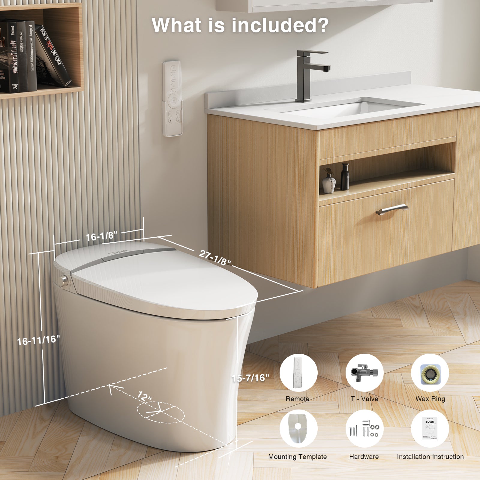 Tankless Smart Toilet, 1.1/1.6 GPF Dual Flush One Piece Smart Bidet Toilet, Electric Heated Bidet Toilet with Elongated Heated Seat and Dryer, Instant Warm Water, Foot Sensor, Night Light