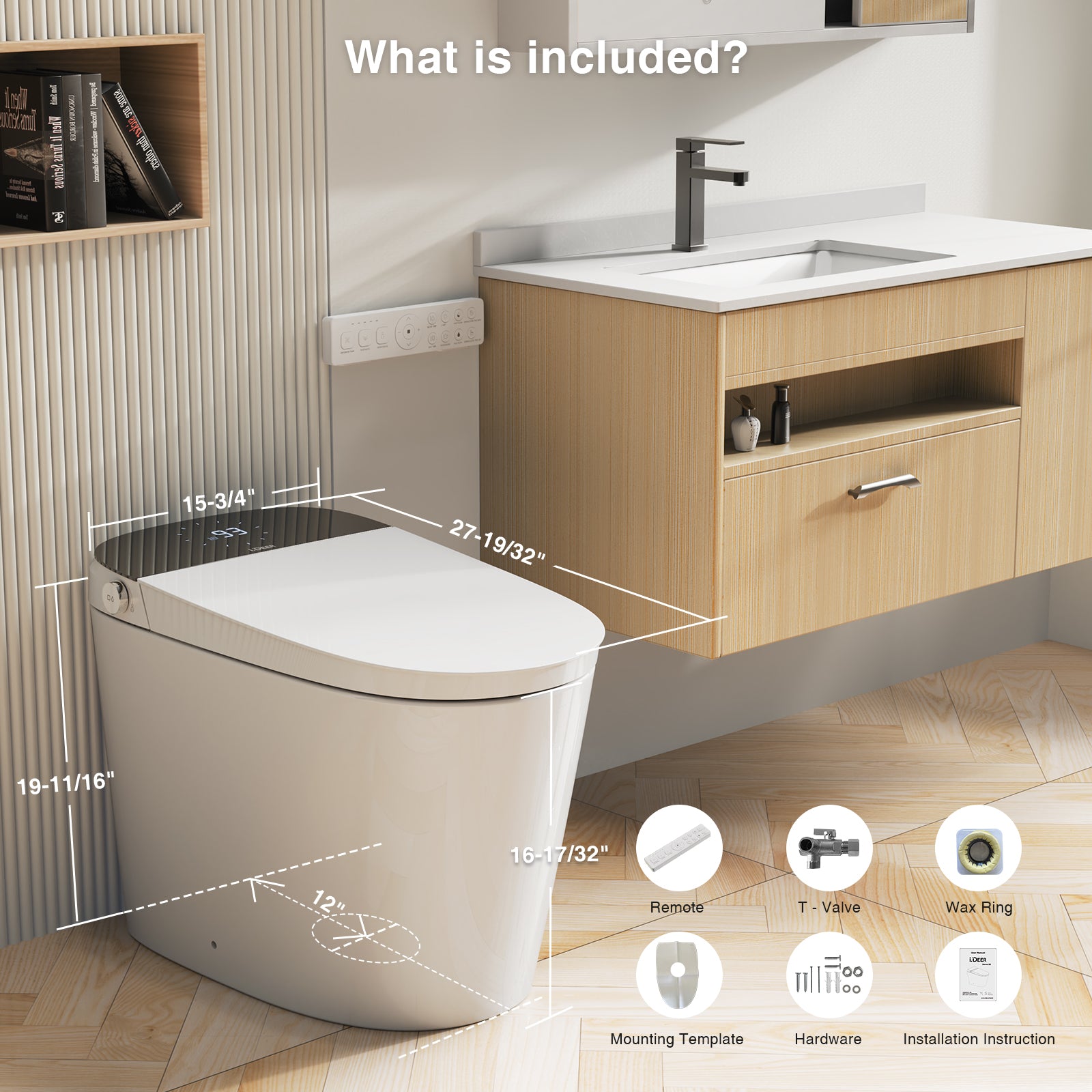 Luxury Smart Toilet with Bidet Built in, Elongated Bidet Toilet for Bathroom with ADA Height, Heated Seat, Instant Warm Water, Pump Assisted Flushing, Foot Sensor, Auto Lid Open/close, LED Display